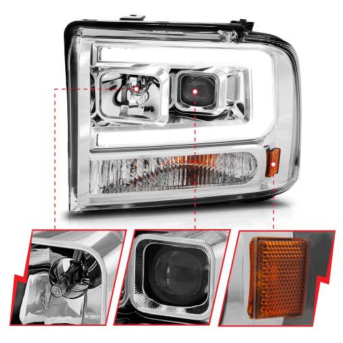 Anzo USA - 111552 | Anzo USA Projector Headlights w/ Light Bar Chrome Housing (2005-2007 F250, F350 Super Duty | 2005-2005 Excursion)