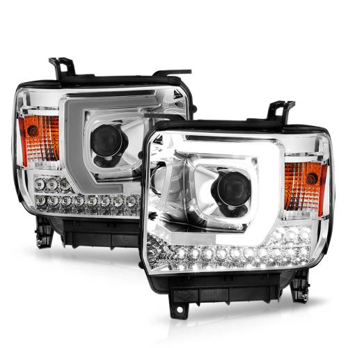 Anzo USA - 111553 | Anzo USA Plank Style Projector Headlight Chrome Housing (2014-2015 Sierra 1500 | 2015-2019 Sierra 2500 HD, 3500 HD)