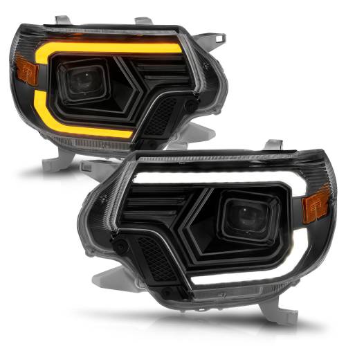 Anzo USA - 111556 | Anzo USA Projector Headlights w/ Light Bar Switchback Black Housing (2012-2015 Tacoma)