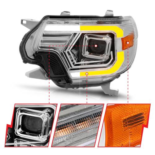 Anzo USA - 111557 | Anzo USA Projector Headlights w/ Light Bar Switchback Chrome Housing (2012-2015 Tacoma)