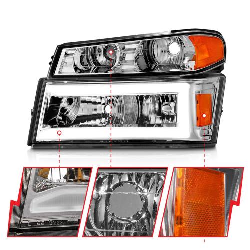 Anzo USA - 111559 | Anzo USA Crystal Headlights w/ Light Bar Chrome Housing 4pcs (2004-2012 Colorado, Canyon)