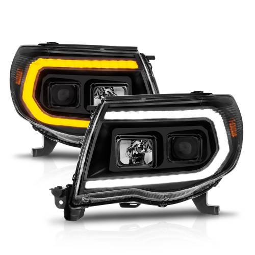 Anzo USA - 111564 | Anzo USA Projector Headlights w/ Sequential Light Bar Black Housing (2005-2011 Tacoma)