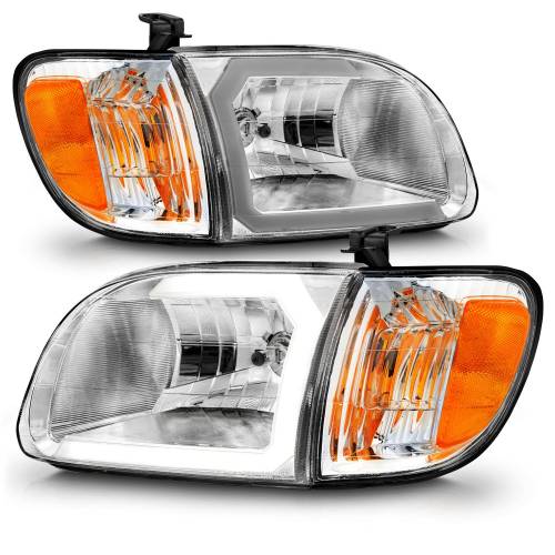 Anzo USA - 111580 | Anzo USA Crystal Headlights w/ Light Bar Chrome Housing w/ Corner Lights 2pcs (2000-2004 Tundra)