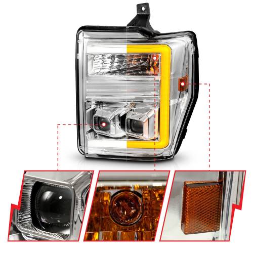 Anzo USA - 111587 | Anzo USA Projector Headlights w/ Light Bar Switchback Chrome Housing (2008-2010 F250, F350 Super Duty)