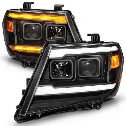 Anzo USA - 111597 | Anzo USA Dual Square Projector Black Headlight w/sequential+switchback LED Bar DRL (2009-2021 Frontier)