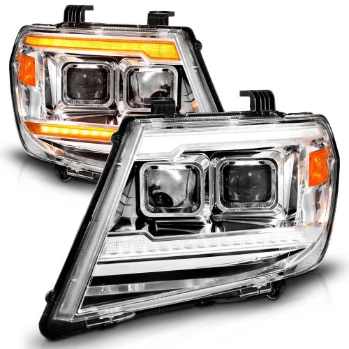 Anzo USA - 111598 | Anzo USA Dual Square Projector Chrome Headlight w/sequential+switchback LED Bar DRL (2009-2021 Frontier)