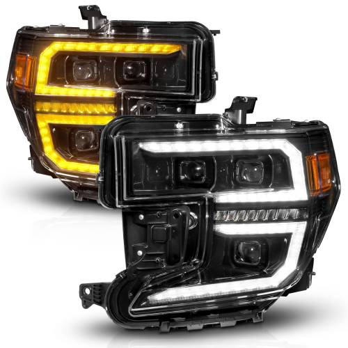 Anzo USA - 111600 | Anzo USA Black Housing Full LED Trio Projector Switchback Bar w/DRL & Initiation Feature (2016-2019 Sierra 1500)