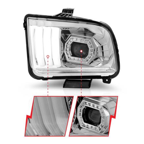 Anzo USA - 121567 | Anzo USA Projector Headlights w/ Light Bar Chrome Housing (2005-2009 Mustang)