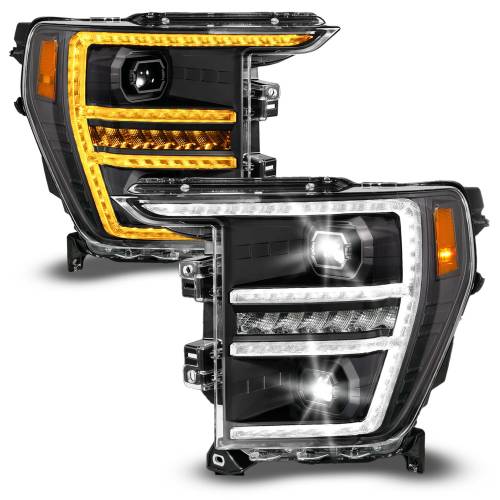 Anzo USA - 111594 | Anzo USA Black Housing Full LED Projector Sequential Switchback Tube w/DRL & Initiation Feature (2021-2023 F150)
