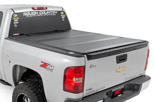 Rough Country - 49113551 | Rough Country Hard Tri-Fold Flip Up Bed Cover (2007-2013 Silverado, Sierra 1500 2WD/4WD | 5'9" Bed)