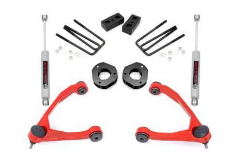 Rough Country - 19831RED | Rough Country 3.5 Inch Lift Kit Chevrolet Silverado / GMC Sierra 1500 (2007-2016) | Red Finish Arm, Strut Spacers, Rear Premium N3 Shocks