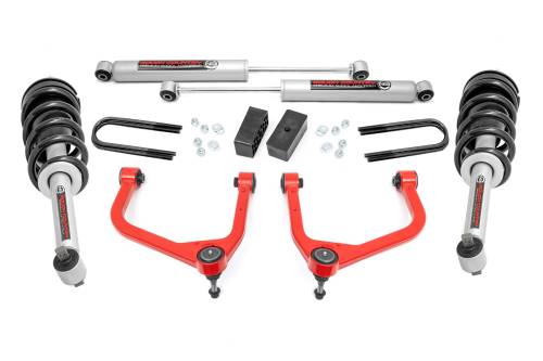 Rough Country - 28831RED | Rough Country 3.5 Inch Lift Kit With Red Control Arms N3 Struts / N3 Rear Shocks (2019-2025 Sierra 1500 2WD/4WD | Mono Leaf Spring)