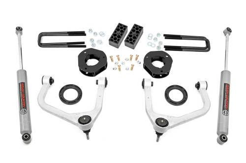 Rough Country - 29531A | Rough Country 3.5 Inch Lift Kit With Aluminum Control Arms Strut Spacers / N3 Rear Shocks (2019-2024 Silverado 1500 2WD/4WD | Multi Leaf Springs)