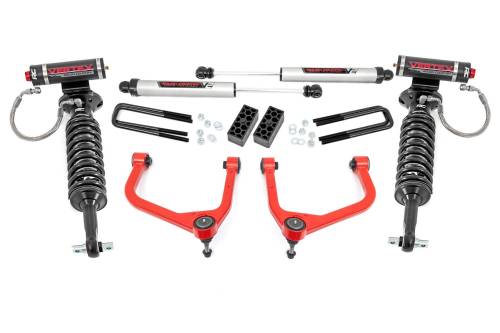 Rough Country - 29557RED | Rough Country 3.5 Inch Lift Kit With Red Control Arms Vertex Coilovers / V2 Rear Shocks (2019-2024 Silverado 1500 2WD/4WD | Multi Leaf Springs)