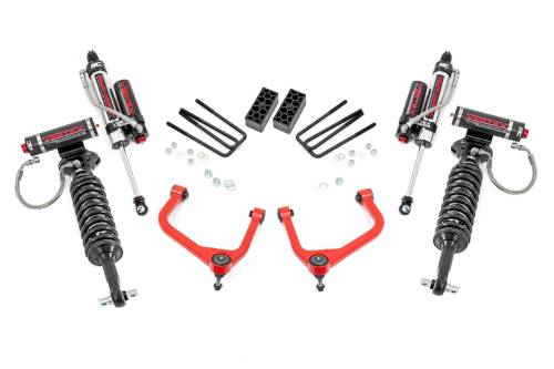 Rough Country - 29550RED | Rough Country 3.5 Inch Lift Kit With Red Control Arms Vertex Coilovers / Vertex Rear Shocks (2019-2024 Silverado 1500 2WD/4WD | Multi Leaf Springs)