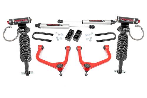 Rough Country - 28257RED | Rough Country 3.5 Inch Lift Kit With Red Control Arms Vertex Coilovers / V2 Rear Shocks (2019-2024 Silverado 1500 2WD/4WD | Mono Leaf Springs)