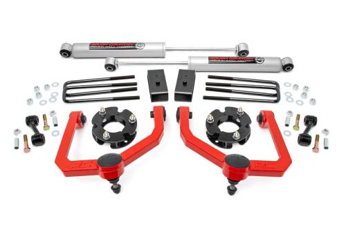 Rough Country - 83430RED | Rough Country 3 Inch Lift Kit For Nissan Titan 2WD/4WD | Red Finish Arm, No Struts, Premium N3 Shocks
