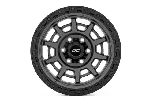 Rough Country - 85171211A | Rough Country 85 Series Wheel | Simulated Beadlock | Gunmetal Gray/Black | 17x9 | 8x170 | -12mm