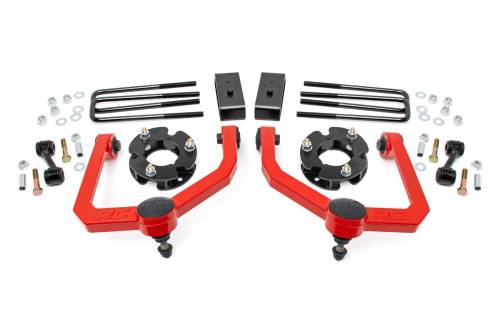 Rough Country - 83400RED | Rough Country 3 Inch Lift Kit For Nissan Titan 2WD/4WD | Red Finish Arm, No Struts, No Shocks