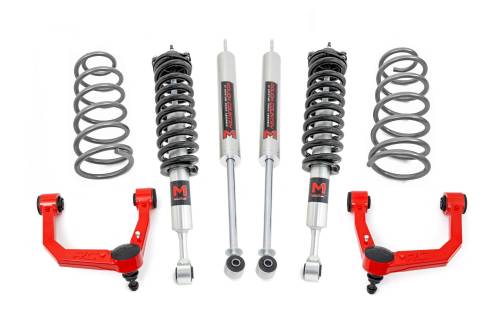 Rough Country - 76642RED | Rough Country 3 Inch Lift Kit For Toyota 4Runner | Red Finish Arms, M1 Strut With M1 Rear Shocks