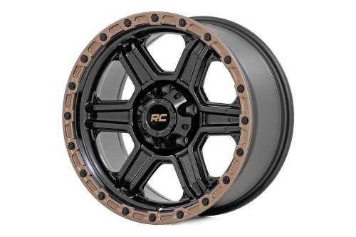 Rough Country - 79181218 | Rough Country 79 Series Wheel | One-Piece | Semi Gloss Black w/Bronze Ring | 18x9 | 5x5.0 | -12mm