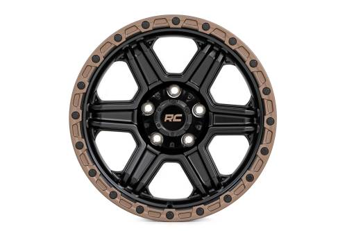 Rough Country - 79180918 | Rough Country 79 Series Wheel | One-Piece | Semi Gloss Black w/Bronze Ring | 18x9 | 5x5.0 | 0mm