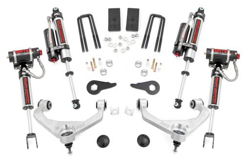 Rough Country - 97550 | Rough Country 3.5 Inch Lift Kit For Chevrolet Silverado/GMC Sierra 2500HD/3500HD 2WD/4WD | Factory Rear Overload Springs, Aluminum Finish Control Arm, Vertex Reservoir Shocks