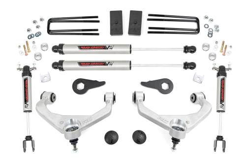Rough Country - 97570 | Rough Country 3.5 Inch Lift Kit For Chevrolet Silverado/GMC Sierra 2500HD/3500HD 2WD/4WD | Factory Rear Overload Springs, Aluminum Finish Control Arm, V2 Monotube Shocks