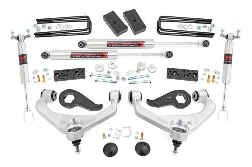 Rough Country - 97740 | Rough Country 3 Inch Lift Kit Aluminum Control Arms M1 Shocks (2020-2025 Silverado, Sierra 2500 HD, 3500 HD With Factory Rear Overloads)