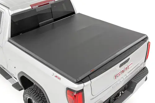 Rough Country - 41308550 | Rough Country Soft Tri-Fold Bed Cover (2019-2025 Silverado, Sierra 1500 2WD/4WD 5'10" Bed | Short Bed)