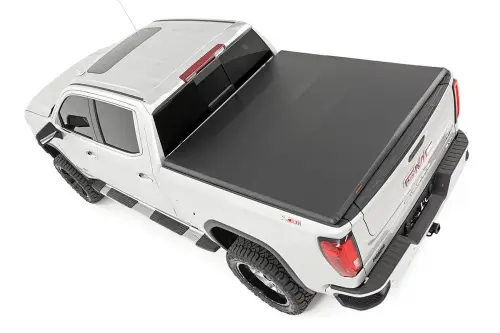 Rough Country - 41308650 | Rough Country Soft Tri-Fold Bed Cover (2019-2025 Silverado, Sierra 1500 2WD/4WD 6'7" Bed | Standard Bed)