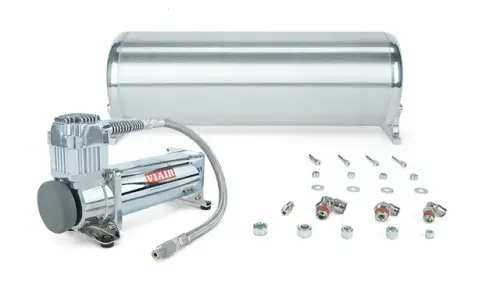 Air Lift Performance - 27762 | Air Lift Performance 18" FLO Tank w/ Viair 444c Compressor, 1/4" & 3/8" fittings and tank mounting hardware