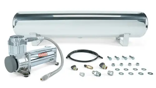Air Lift Performance - 27802 | Air Lift Performance 4 Gal. Polished Tank w/ Viair 444c chrome compressor, 1/4" & 3/8" fittings & tank mounting hardware