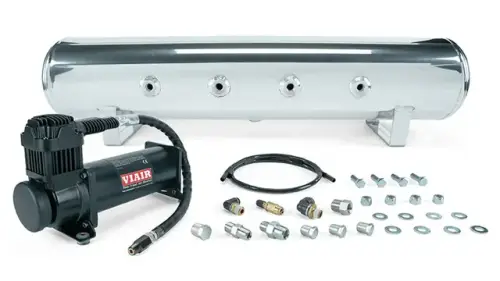 Air Lift Performance - 27807 | Air Lift Performance 4 Gal. 7-Port Polished Tank w/ Viair 444c black compressor, 1/4" & 3/8" fittings & tank mounting hardware