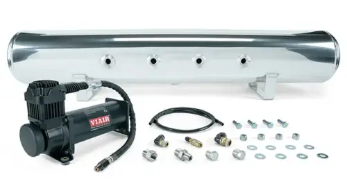 Air Lift Performance - 27808 | Air Lift Performance 5 Gal. Polished Tank w/ Viair 444c black compressor, 1/4" & 3/8" fittings and tank mounting hardware