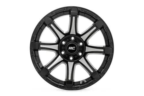 Rough Country - 81200914M | Rough Country 81 Series Wheel | One-Piece / Semi Gloss Black With Machined Spokes / 20x9 / 5x5.5 / 0mm