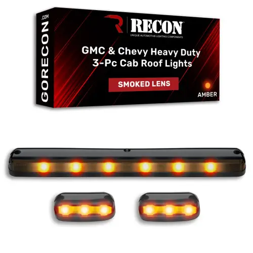 Recon Truck Accessories - 264156BK | Recon Piece Cab Roof Light Set LED Smoked Lens in Amber (2007-2014 Silverado, Sierra 2500 HD, 3500 HD)
