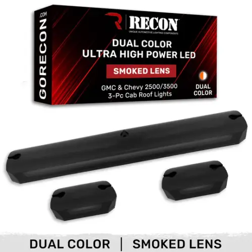 Recon Truck Accessories - 264156CLDCHP | Recon 3-Piece Cab Roof Lights Kit Ultra-High Power Dual-Color (Amber or White) LED Function Clear Lens (2007-2014 Silverado, Sierra 2500 HD, 3500 HD)