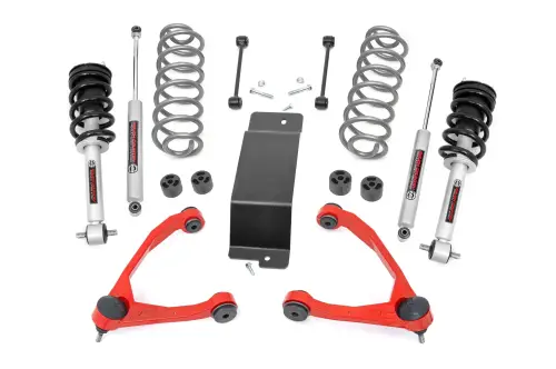 Rough Country - 19332RED | Rough Country 3.5 Inch Suspension Lift Kit Forged UCAs For Chevrolet Suburban, Tahoe, Avalanche / GMC Yukon, Yukon XL (2007-2020) | Red Finish, N3 Struts With N3 Rear Shocks