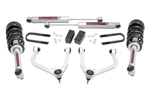 Rough Country - 110531 | Rough Country 3.5 Inch Lift Kit For GMC Sierra 1500 2WD/4WD | Aluminum Arm Finish, Rear Factory Mono-Leaf Springs, N3 Struts With N3 Rear Shocks