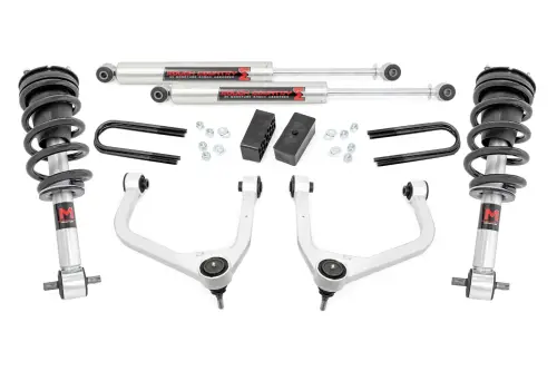 Rough Country - 110540 | Rough Country 3.5 Inch Lift Kit For GMC Sierra 1500 2WD/4WD | Aluminum Arm Finish, Rear Factory Mono-Leaf Springs, M1 Struts With M1 Rear Shocks