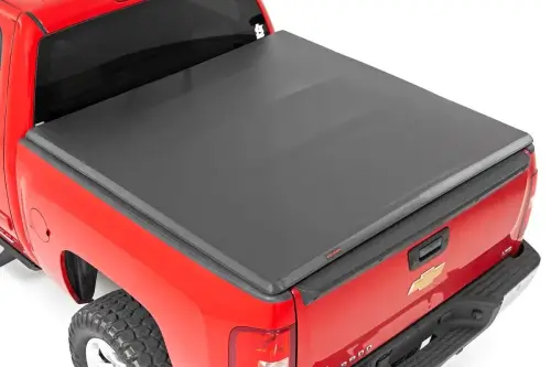 Rough Country - 41207550 | Rough Country Soft Tri-Fold Bed Cover For Chevrolet Silverado/GMC Sierra 1500, 2500 & 3500 | 5' 9" Bed Without Cargo Management System