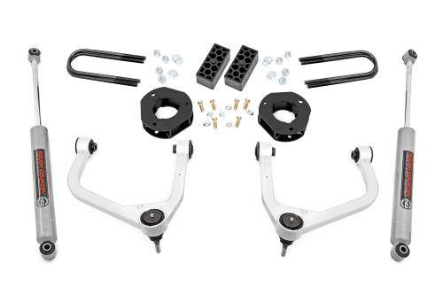 Rough Country - 28230_A | Rough Country 3.5 Inch Lift Kit For Chevrolet Silverado 1500 2WD/4WD | Aluminum Finish Control Arm, Factory Rear Mono Leaf Spring, Strut Spacer With N3 Rear Shocks