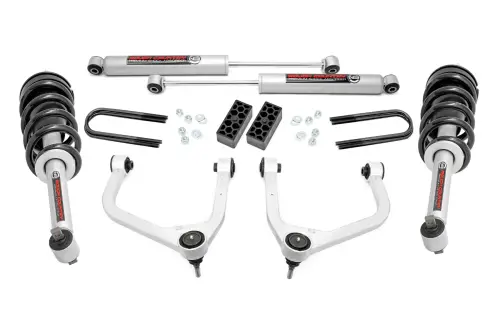 Rough Country - 28231_A | Rough Country 3.5 Inch Lift Kit For Chevrolet Silverado 1500 2WD/4WD | Aluminum Finish Control Arm, Factory Rear Mono Leaf Spring, N3 Strut With N3 Rear Shocks