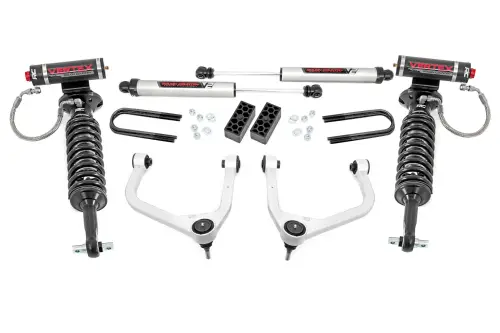 Rough Country - 28257 | Rough Country 3.5 Inch Lift Kit For Chevrolet Silverado 1500 2WD/4WD | Aluminum Finish Control Arm, Factory Rear Mono Leaf Spring, Vertex Coilovers With V2 Rear Shocks