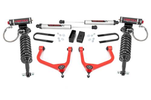Rough Country - 28257RED_A | Rough Country 3.5 Inch Lift Kit For Chevrolet Silverado 1500 2WD/4WD | Red Finish Control Arm, Factory Rear Mono Leaf Spring, Vertex Coilovers With V2 Rear Shocks