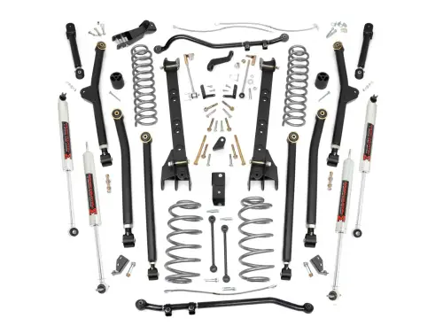 Rough Country - 66340 | Rough Country 4 Inch Lift Kit Jeep Wrangler TJ 4WD | Long Arm, M1 Monotube Shocks