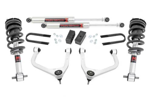 Rough Country - 28840_A | Rough Country 3.5 Inch Lift Kit GMC Sierra 1500 2WD/4WD | Aluminum Finish Control Arms, Factory Mono Leaf Spring, M1 Struts With M1 Rear Shocks