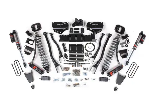 BDS Suspension - BDS1672PES | BDS Suspension 4 Inch Lift Kit With 4 Link For Dodge Ram 3500 4WD | Diesel, Fox 2.5 Coil-Over Conversion Performance Elite, Rear Lift 2 Inch Block Kit Without Overload, Front Rubber Bump Stop, 8 Bolt Indexing Ring