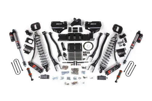 BDS Suspension - BDS1672PESB | BDS Suspension 4 Inch Lift Kit With 4 Link For Dodge Ram 3500 4WD | Diesel, Fox 2.5 Coil-Over Conversion Performance Elite, Rear Lift 2 Inch Block Kit Without Overload, Front Fox 2.0 Hydro Bump Stop, 8 Bolt Indexing Ring